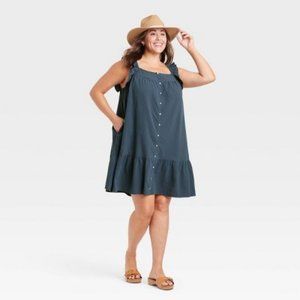Universal Thread Flutter Sleeveless Short Dress Gray Blue 2X